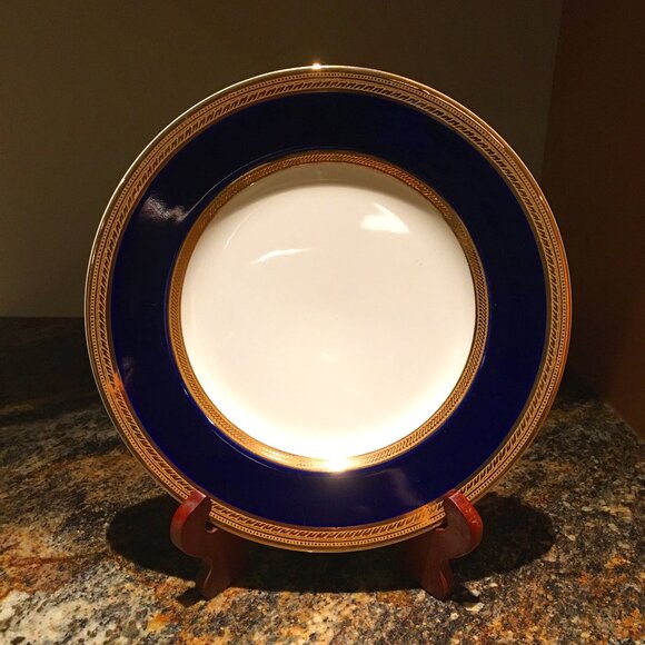 Vintage English CROWN DUCAL Cobalt and Gold Trim Dessert Plate # 1 - Picture 8 of 8
